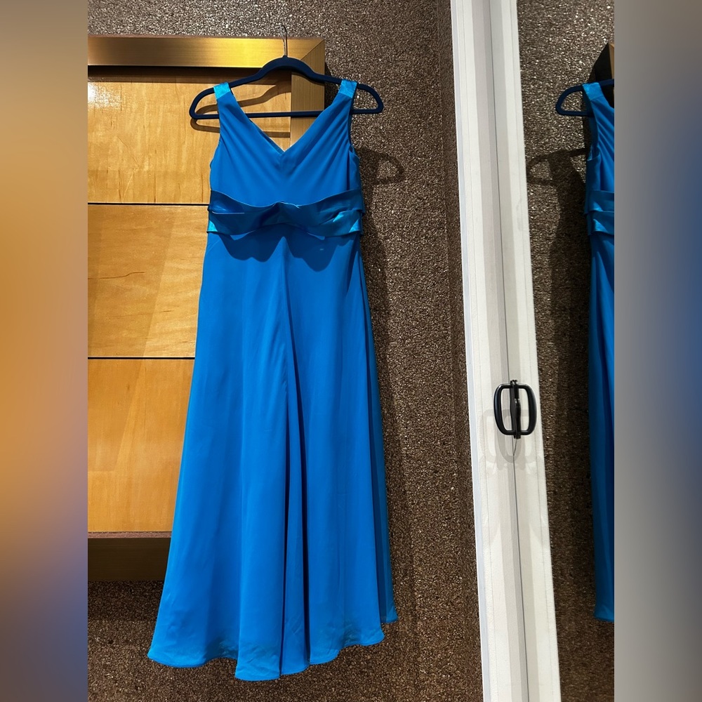Vintage Evan-Picone Y2K Blue Silky Midi Dress V Neck Women’s 6 - Picture 4 of 6